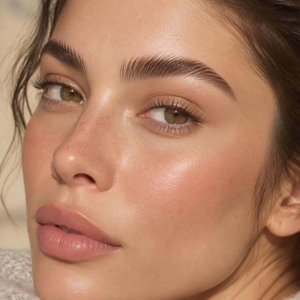 Brow lamination cream, tint pot and angled brushes on sand-toned linen